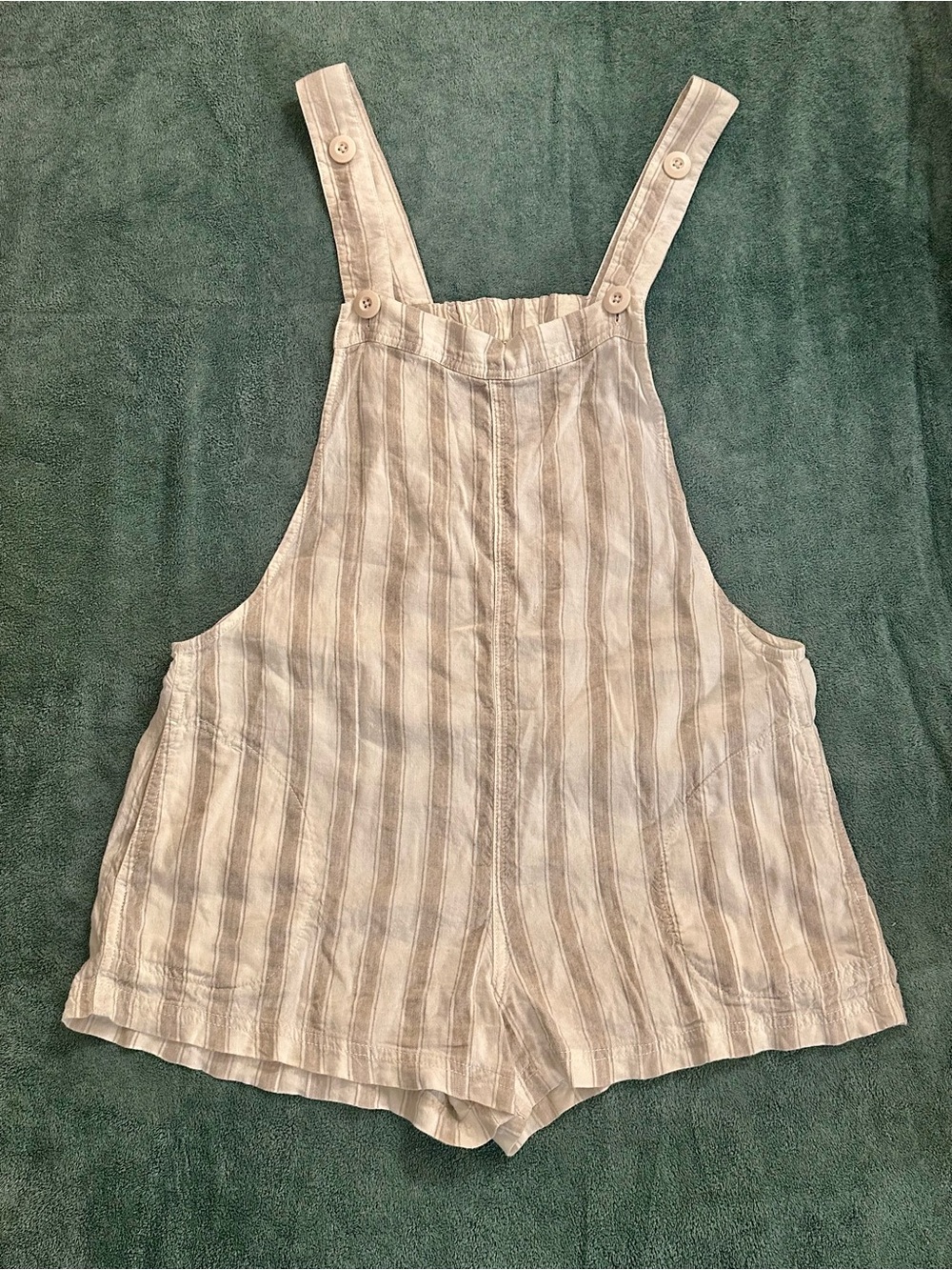 Free People Linen Blend Striped Overall Romper S